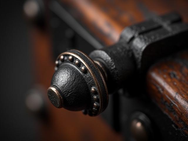 Närbild på unikt designade smideshandtag för köksluckor