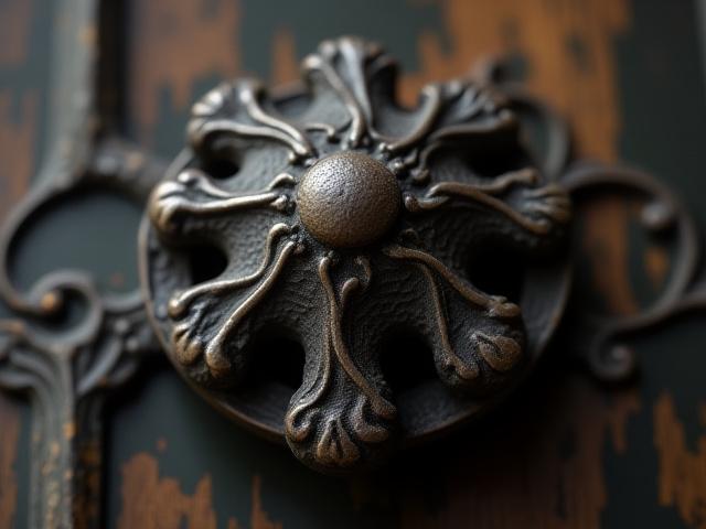 Detalj av en restaurerad antik smidesjärnsdetalj